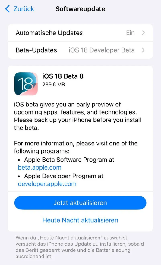 宁陕苹果手机维修分享苹果 iOS / iPadOS 18 开发者预览版 Beta 8 发布 